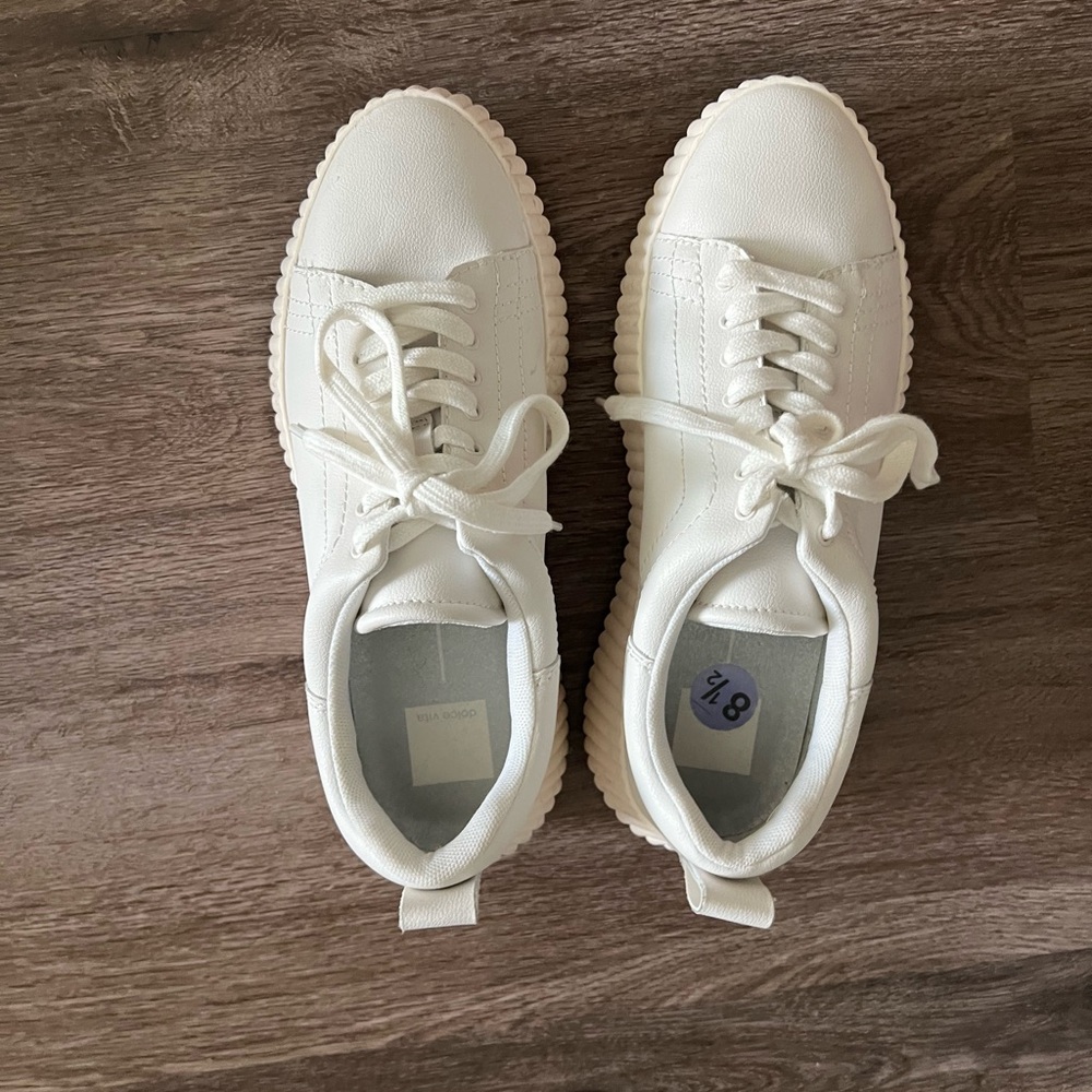 Platform White Sneakers with Gum Ribbed Sole - Picture 3 of 5
